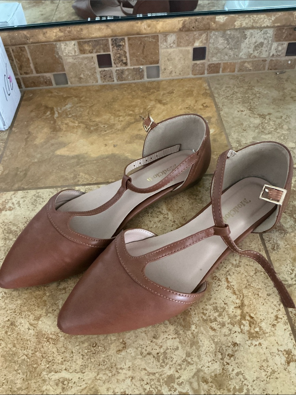 ModCloth heartbeat Tan T-Strap Flats